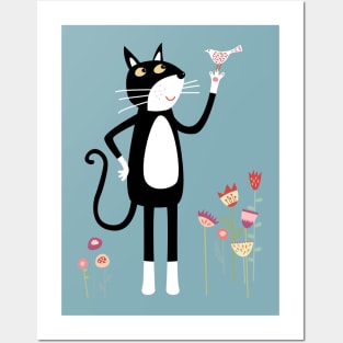 Mild Peril Cat and Bird Anthropomorphic Art Posters and Art